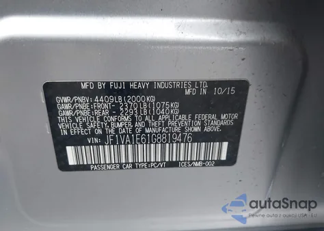 2016 Subaru Wrx Premium из США, поврежденный, VIN JF1VA1E61G8819476